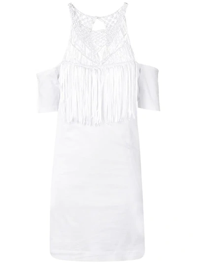 Shop Diesel Black Gold Jersey Dress With Lace Neckline In White