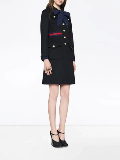 Shop Gucci Bow-detailed Wool Coat In Blue