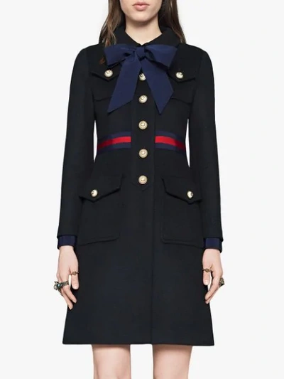 Shop Gucci Bow-detailed Wool Coat In Blue