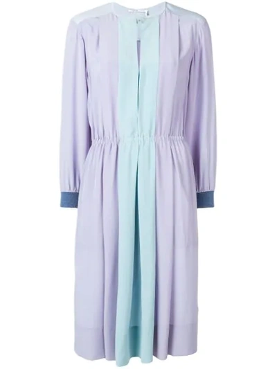 Shop Agnona Crepe De Chine Colourblock Dress In Blue