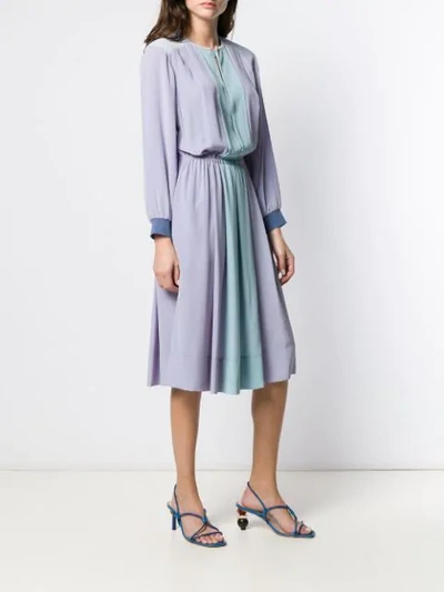 Shop Agnona Crepe De Chine Colourblock Dress In Blue