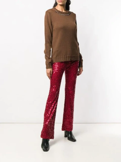 Shop P.a.r.o.s.h Crystal Embellished Sweater In Brown