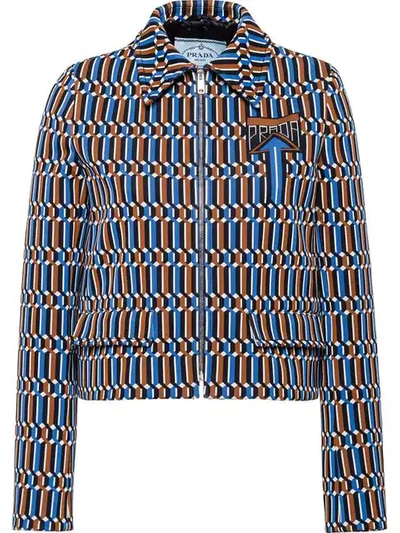 Shop Prada Geometric Jacquard Jacket In Blue