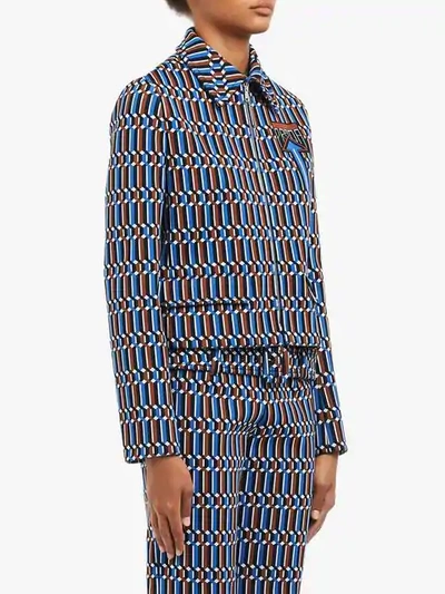Shop Prada Geometric Jacquard Jacket In Blue