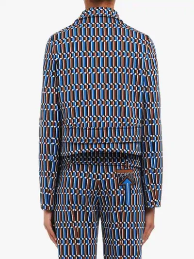 Shop Prada Geometric Jacquard Jacket In Blue