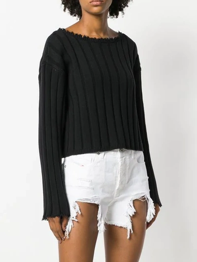 Shop Alexander Wang T Frayed Ribbed Sweater In Black