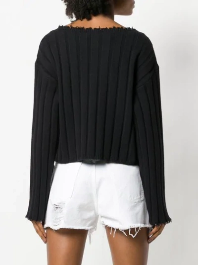 Shop Alexander Wang T Frayed Ribbed Sweater In Black