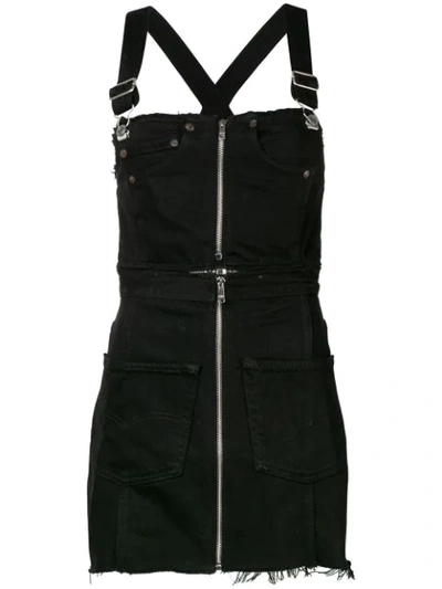 Shop Re/done Zipped Denim Dunagaree Dress In Black