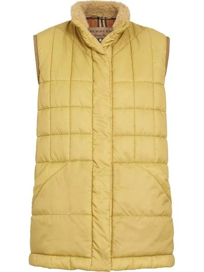 Shop Burberry Faux Shearling Collar Lightweight Quilted Gilet In Yellow