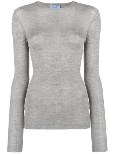Shop Prada Stretch Knit Sweater In Grey
