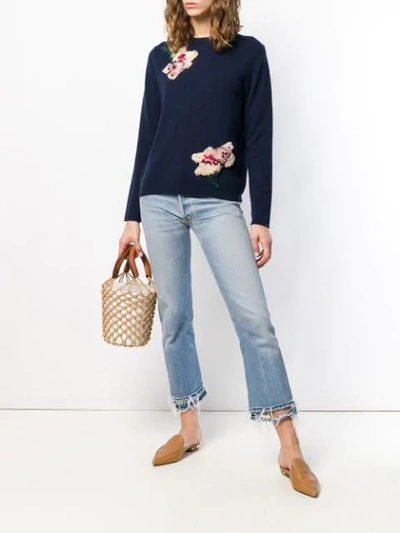 Shop Allude Textured Flower Sweater In Blue