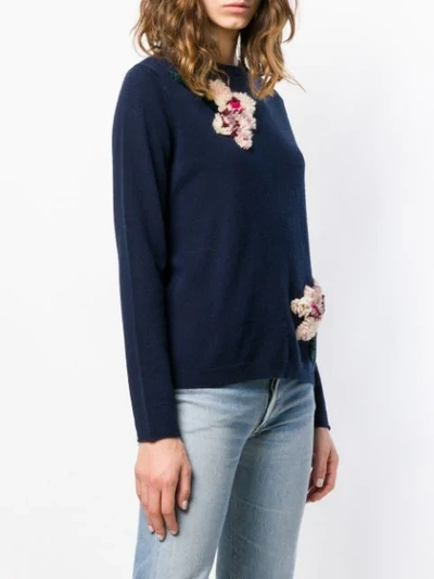 Shop Allude Textured Flower Sweater In Blue