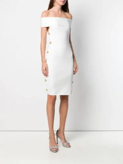 Shop Alexandre Vauthier Bardot Side Button Cutout Dress In White
