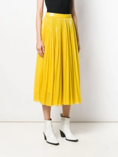 Shop Msgm Pleated Sequin Midi Skirt In Yellow