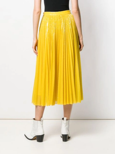 Shop Msgm Pleated Sequin Midi Skirt In Yellow