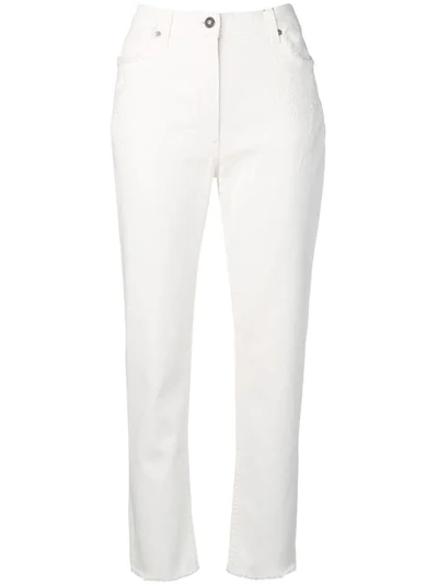 Shop Etro Embroidered Cropped Jeans In White