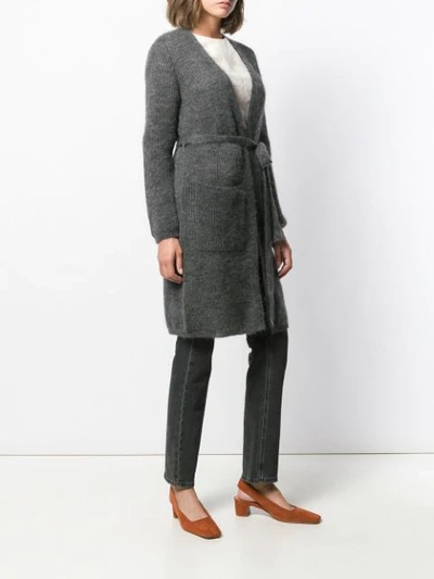 Shop Max Mara Belted Cardigan In Grey