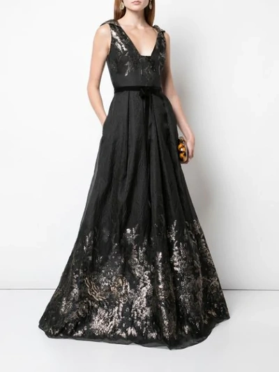 Shop Marchesa Notte Metallic Finish Full Length Dress In Black