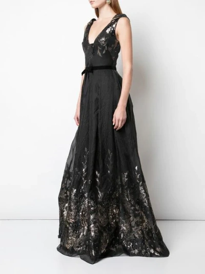 Shop Marchesa Notte Metallic Finish Full Length Dress In Black