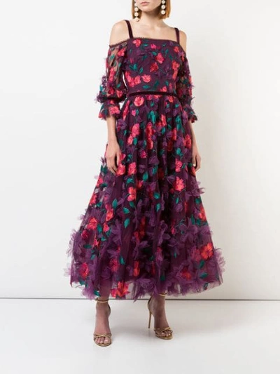 Shop Marchesa Notte 3d Floral Midi Dress In Pink