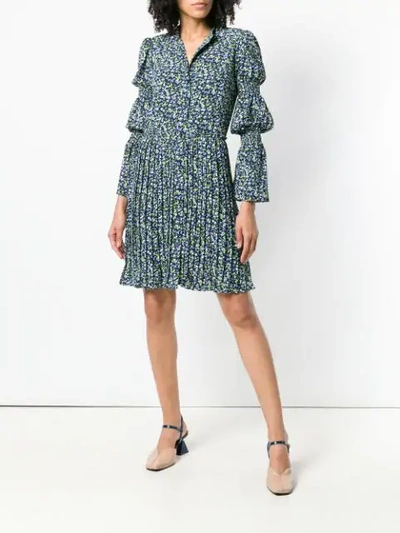 Shop Michael Michael Kors Floral Print Pleated Shirt Dress - Blue