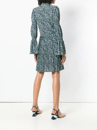 Shop Michael Michael Kors Floral Print Pleated Shirt Dress - Blue