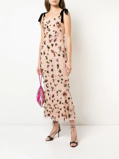 Shop Attico Floral Embellished Long Dress In Neutrals