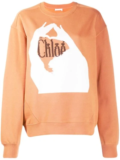 Shop Chloé Logo Print Sweatshirt In Brown