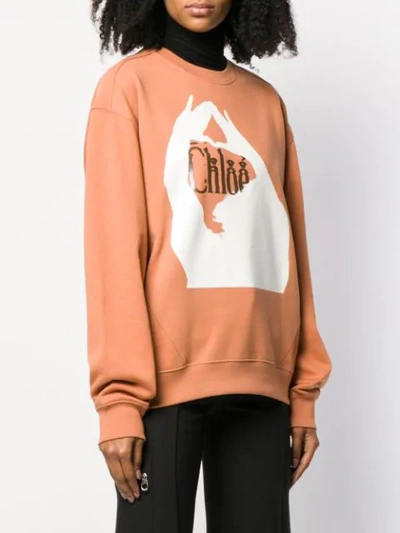 Shop Chloé Logo Print Sweatshirt In Brown