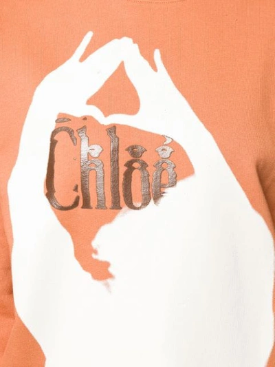 Shop Chloé Logo Print Sweatshirt In Brown