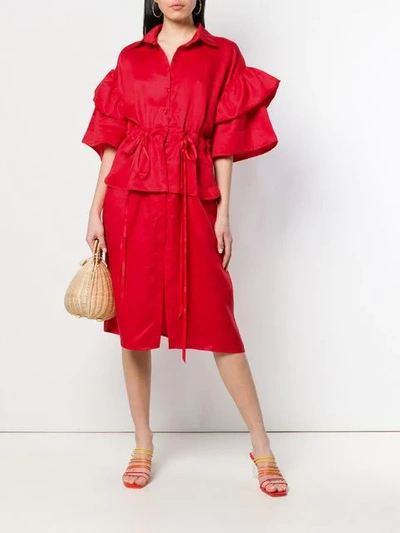 Shop Atu Body Couture Puff-sleeve Midi Dress In Red