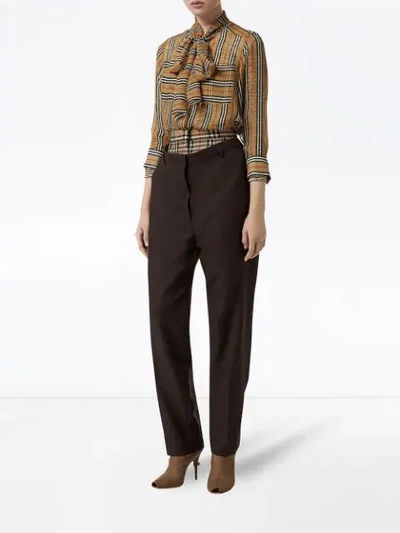 Shop Burberry Vintage Check Panel Double-waist Wool Trousers In Brown