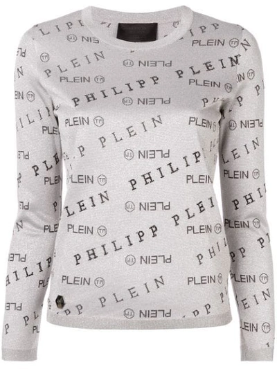 Shop Philipp Plein Logo Print Jumper In Silver