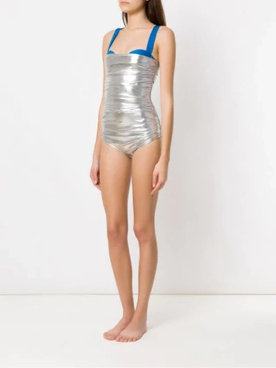 Shop Adriana Degreas Panelled Ruched Swimsuit In Silver