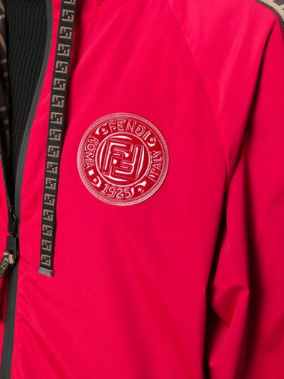 Shop Fendi Monogram Trim Hooded Jacket - Red