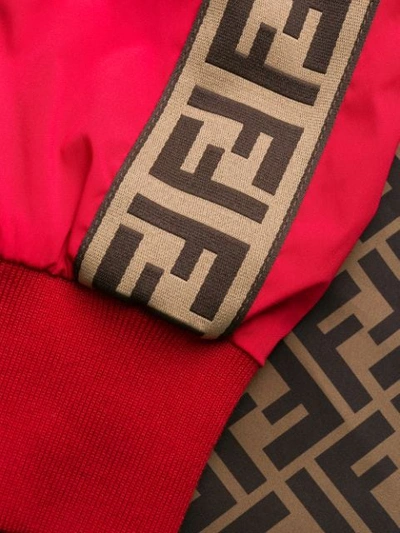 Shop Fendi Monogram Trim Hooded Jacket - Red