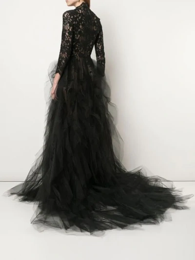 Shop Oscar De La Renta Plunging Neckline Gown In Black