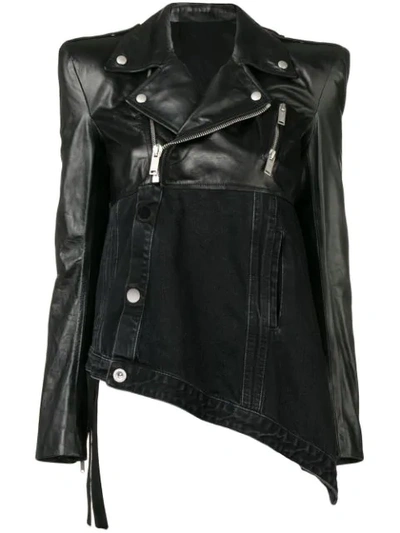 Shop Ben Taverniti Unravel Project Asymmetric Denim Panel Biker Jacket In Black