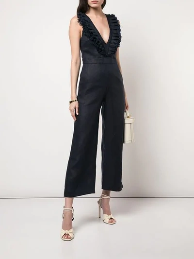 Shop Alexis Odalys Ruffled Collar Jumpsuit In Blue