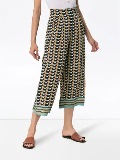 Shop Etro Geometric-print Cropped Silk Trousers In Blue
