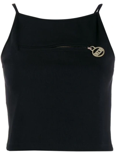 Shop Gcds Front Zip Cropped Vest In Black