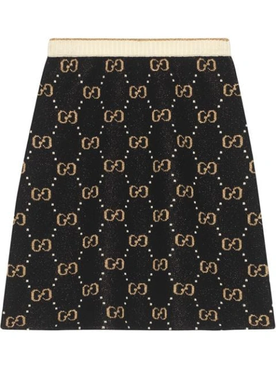 Shop Gucci Gg Pattern Knit A-line Skirt In Black