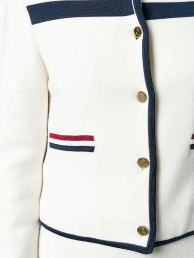 Shop Thom Browne Wool Knit Crewneck Jacket In White