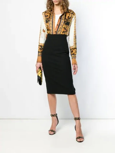 Shop Versace Back Zip Pencil Skirt In Black