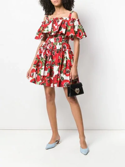 Shop Dolce & Gabbana Floral Ruffle Dress In Red