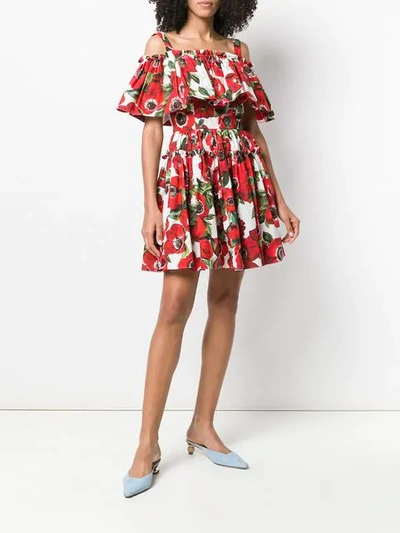 Shop Dolce & Gabbana Floral Ruffle Dress In Red