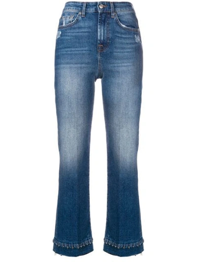 Shop 7 For All Mankind Beaded Hem Cropped Jeans In Blue
