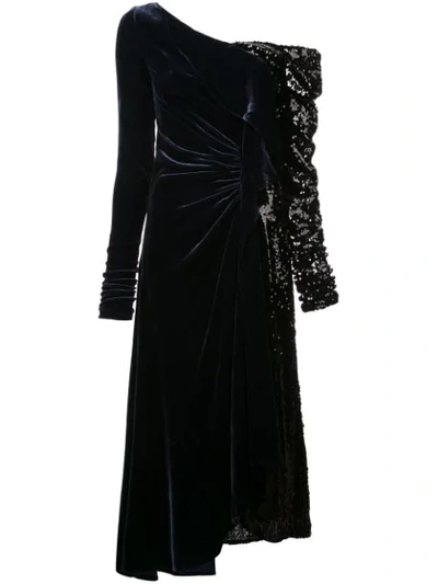 Shop Monse Sequin-panel Velvet Gown In Blue