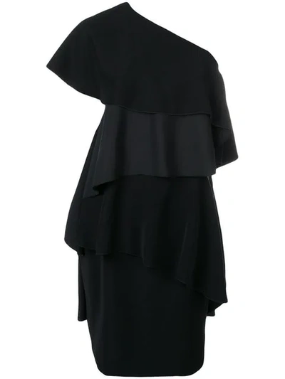 Shop Lanvin One Shoulder Ruffle Dress In 10 Nero