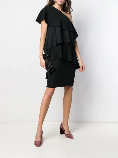 Shop Lanvin One Shoulder Ruffle Dress In 10 Nero